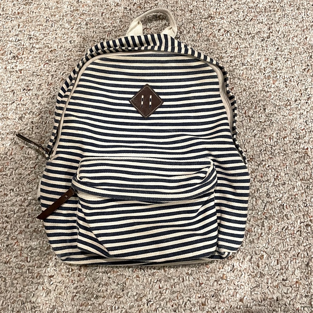 Steve Madden Backpack Blue & Creme Striped Canvas